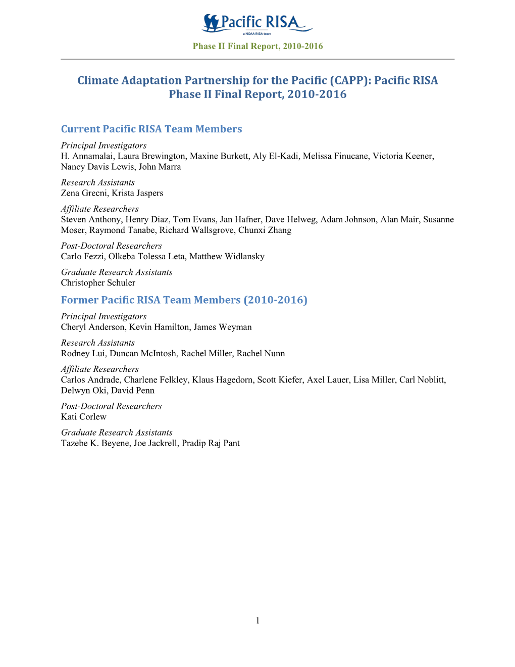 Pacific RISA Phase II Final Report, 2010-2016