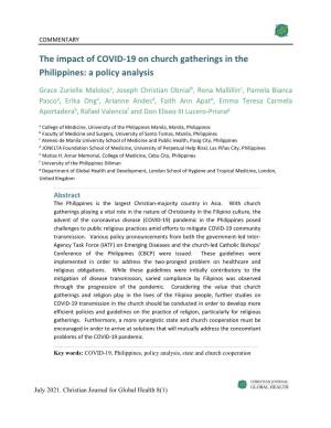 The Impact of COVID-19 on Church Gatherings in the Philippines: a Policy Analysis