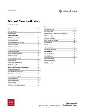 Relay and Timer Specifications