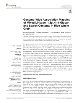 Genome-Wide Association Mapping of Mixed Linkage (1,3;1,4)-Β-Glucan and Starch Contents in Rice Whole Grain