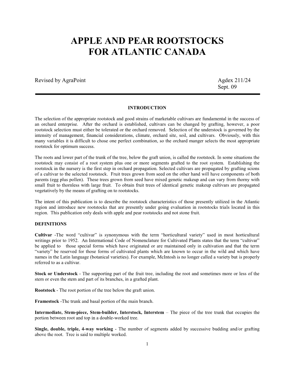 Apple and Pear Rootstocks for Atlantic Canada