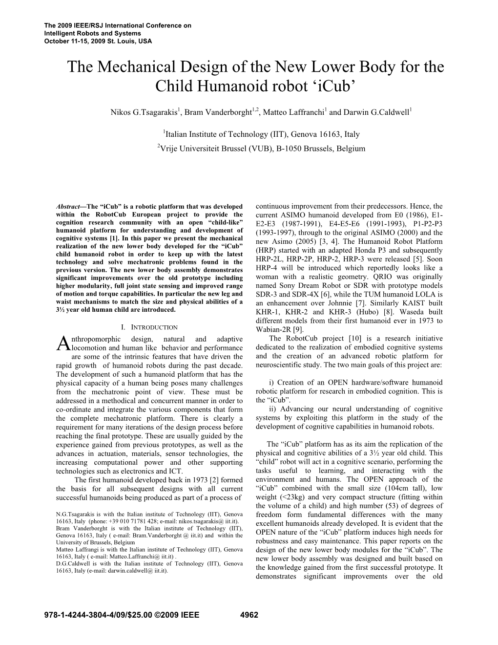 The Mechanical Design of the New Lower Body for the Child Humanoid Robot ‘Icub’