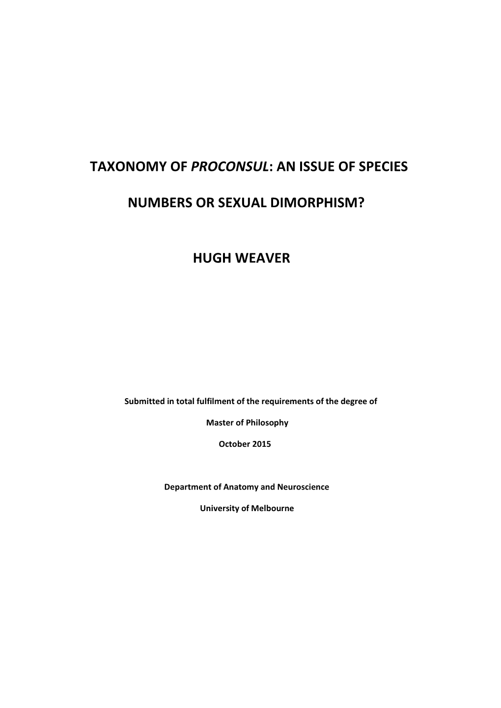 Taxonomy of Proconsul: an Issue of Species