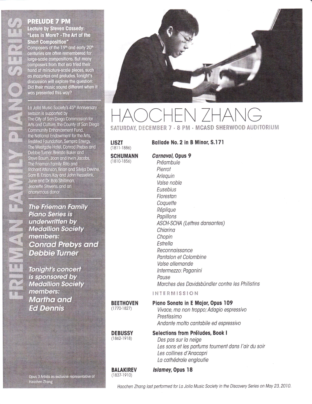 Zhang Piano Recital Program