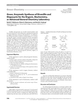 Green, Enzymatic Syntheses of Divanillin and Diapocynin for the Organic, Biochemistry, Or Advanced General Chemistry Laboratory