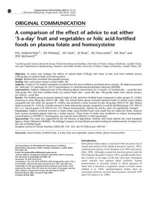 A Comparison of the Effect of Advice to Eat Either '5-A-Day'fruit And