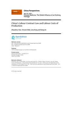 China's Labour Contract Law and Labour Costs of Production