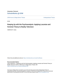 Keeping up with the Psychoanalysts: Applying Lacanian and Feminist Theory to Reality Television