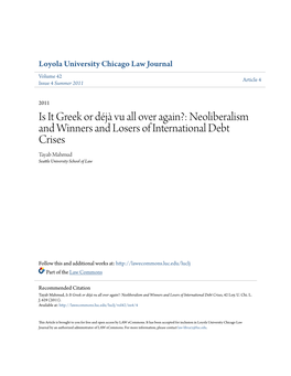 Neoliberalism and Winners and Losers of International Debt Crises Tayab Mahmud Seattle University School of Law