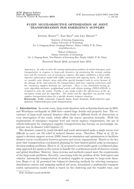 Fuzzy Multi-Objective Optimization of Joint Transportation for Emergency Supplies