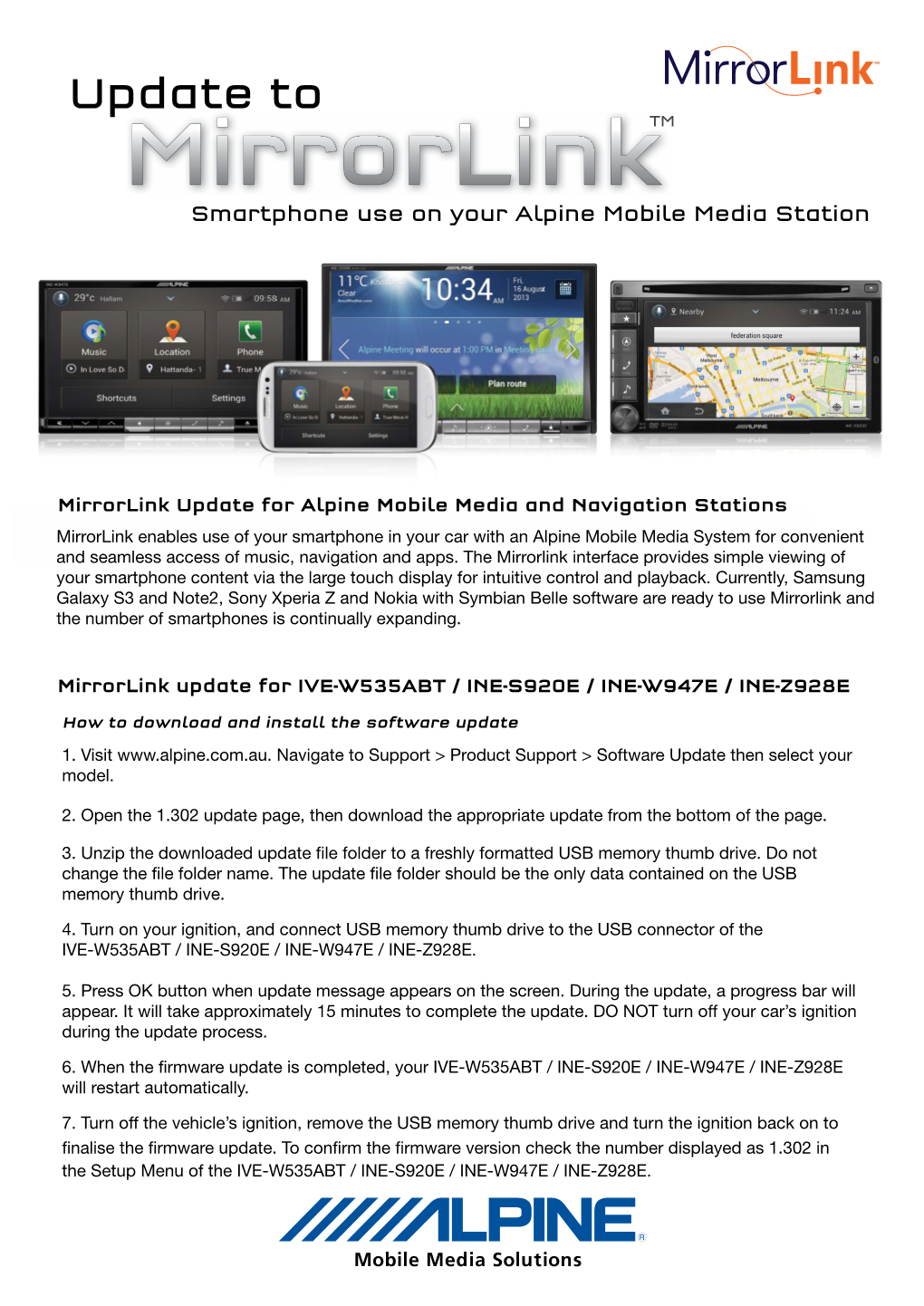 Update to Mirrorlinktm Smartphone Use on Your Alpine Mobile Media Station