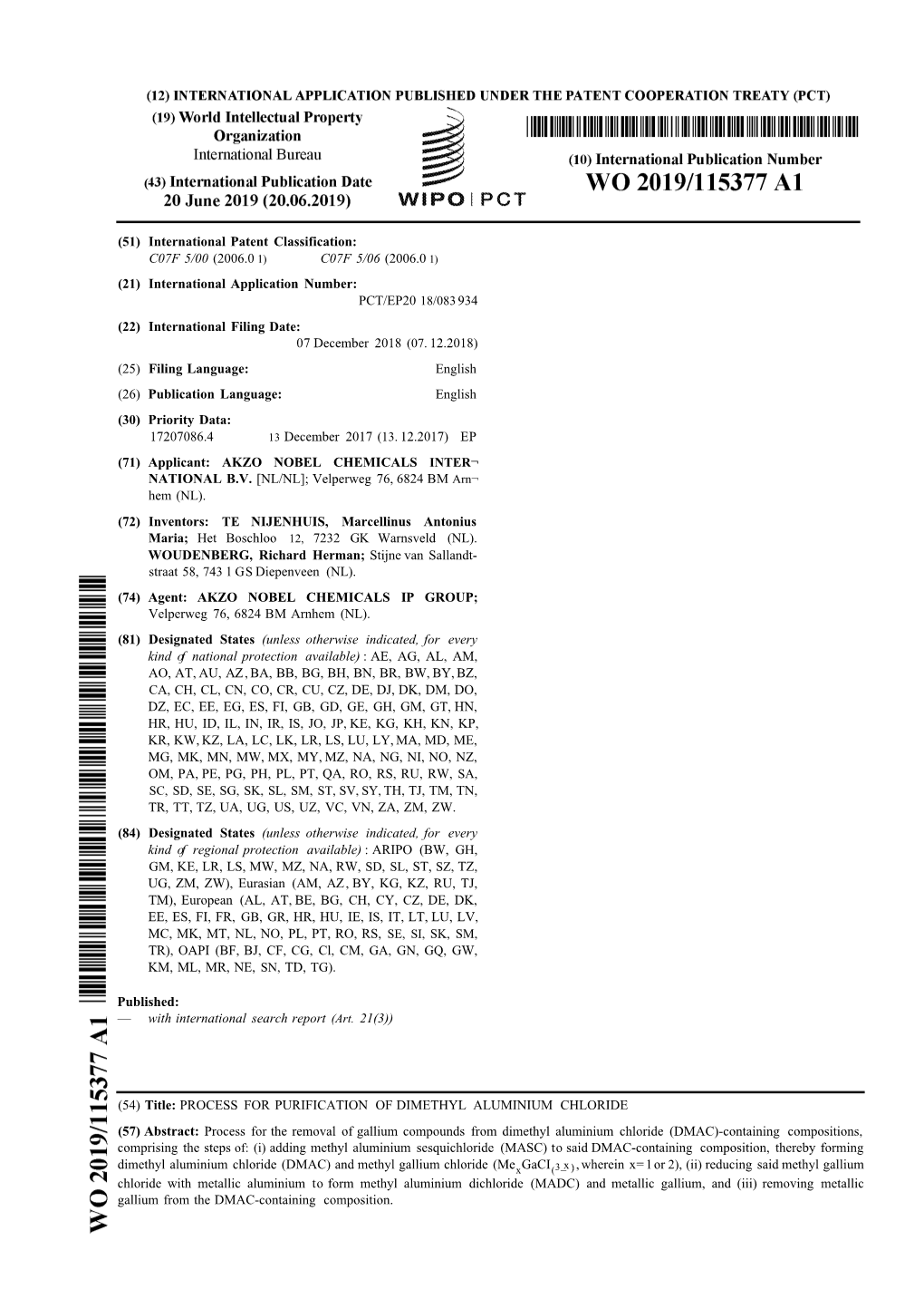 (2006.0 1) (21) International Application Number: PCT/EP20 18/083 934 (22) International Filing Date: 07 December 2018 (07