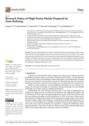 Research Status of High-Purity Metals Prepared by Zone Refining