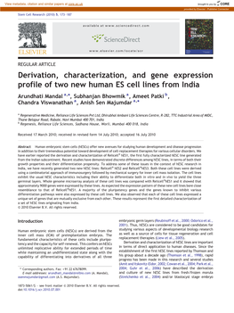 Derivation, Characterization, and Gene Expression Profile of Two