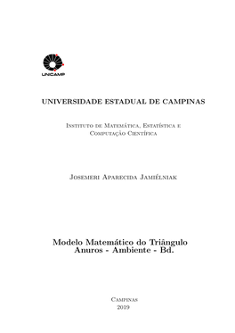 Modelo Matemático Do Triângulo Anuros - Ambiente - Bd / Josemeri Aparecida Jamiélniak