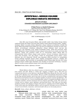 Betutu Bali : Menuju Kuliner Diplomasi Budaya Indonesia Betutu of Bali: Towards Indonesian Culinary Diplomacy