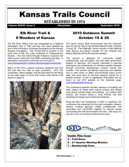 Kansas Trails Council ESTABLISHED in 1974 Volume XXXVI, Issue 3 Newsletter September 2010