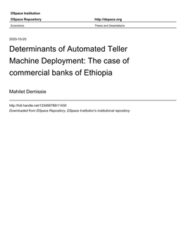 Determinants of Automated Teller Machine Deployment: the Case of Commercial Banks of Ethiopia