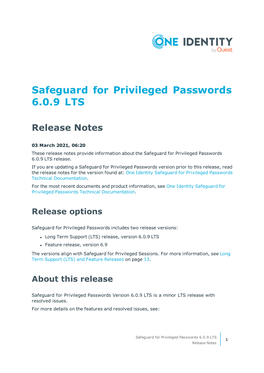 Safeguard for Privileged Passwords 6.0.9 LTS Release Notes