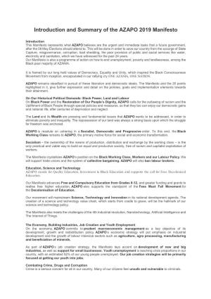 Introduction and Summary of the AZAPO 2019 Manifesto
