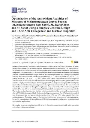 Optimization of the Antioxidant Activities of Mixtures of Melastomataceae Leaves Species (M