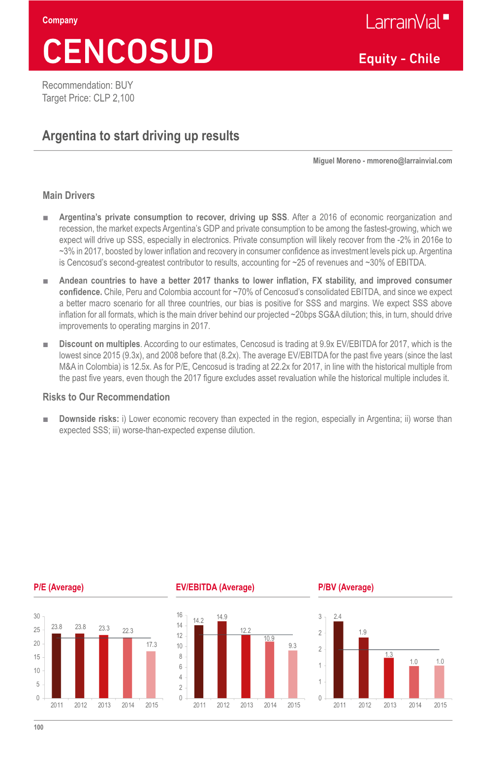 CENCOSUD Equity - Chile Recommendation: BUY Target Price: CLP 2,100