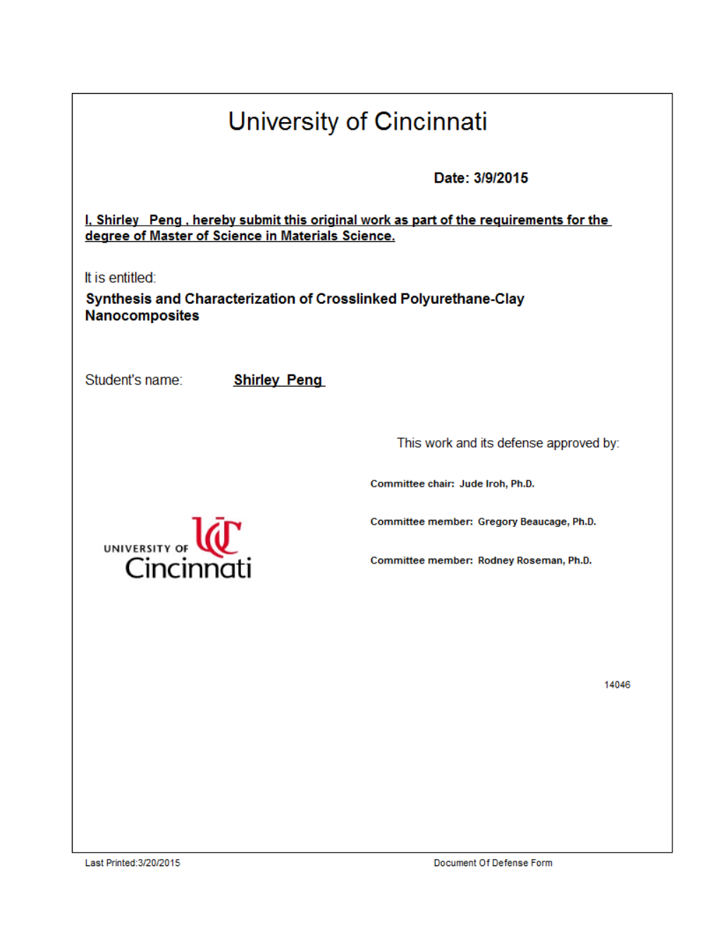 Synthesis and Characterization of Crosslinked Polyurethane-Clay Nanocomposites