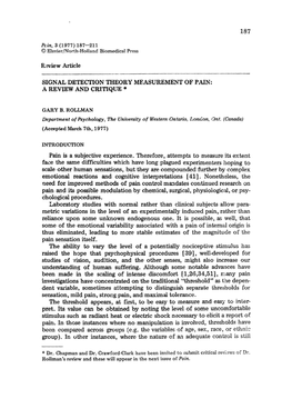 Signal Detection Theory Measurement of Pain: a Review and Critique *