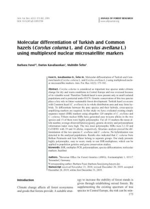 Corylus Colurna L. and Corylus Avellana L.) Using Multiplexed Nuclear Microsatellite Markers