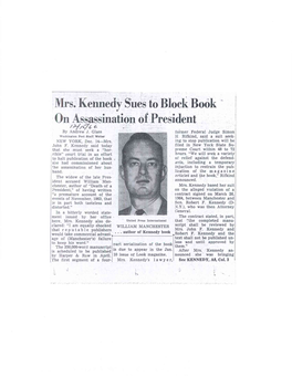 Mrs. Kennedy Sues to Block Book on Assassination of President by Andrew J