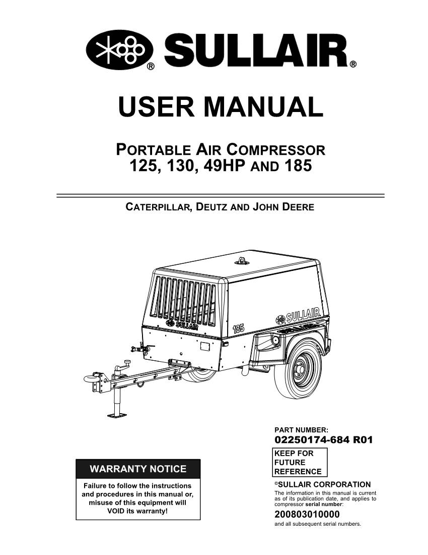 Sullair 185Cfm Compressor Operator Manual