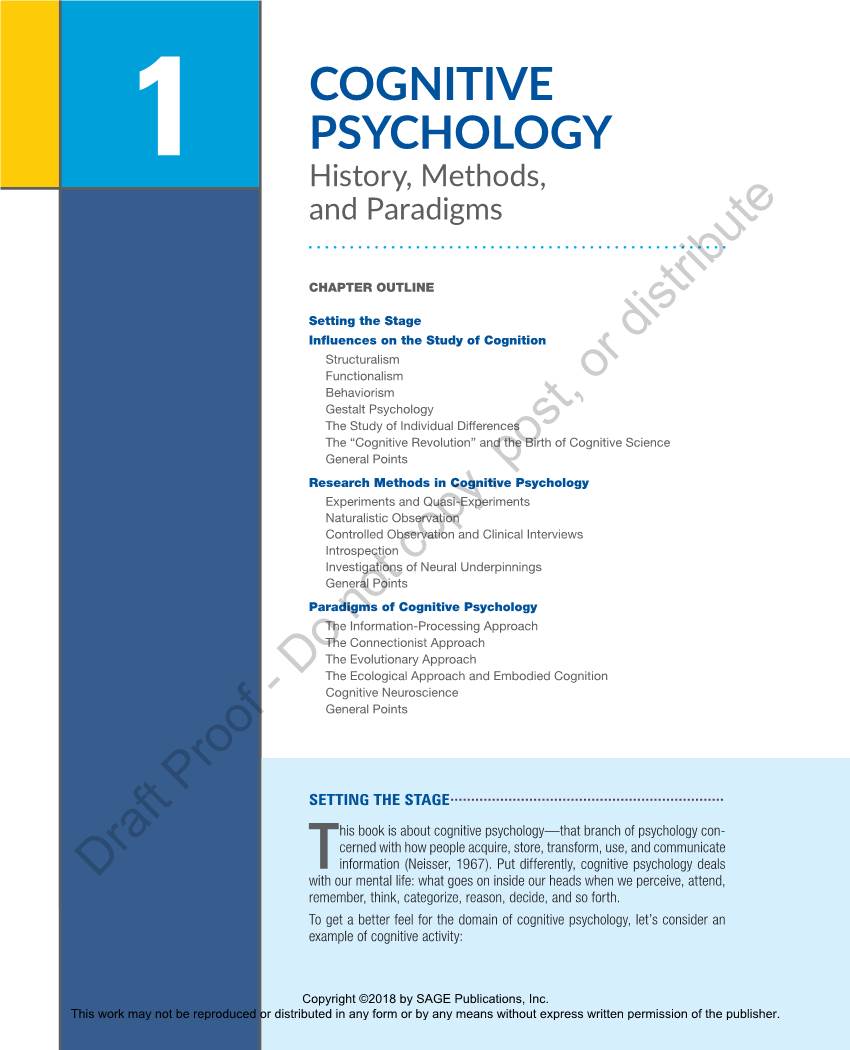 Chapter 1: Cognitive Psychology: History, Methods, and Paradigms 5 Copyright ©2018 by SAGE Publications, Inc