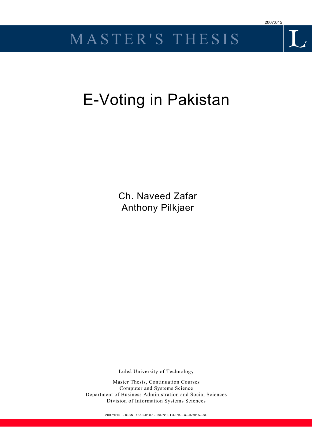 MASTER's THESIS E-Voting in Pakistan