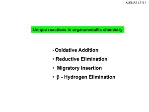 • Oxidative Addition • Reductive Elimination • Migratory Insertion • Β - Hydrogen Elimination AJELIAS L7-S2 Oxidative Addition