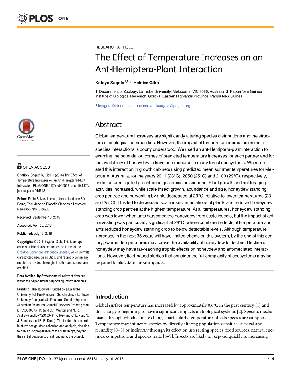 The Effect of Temperature Increases on an Ant-Hemiptera-Plant Interaction