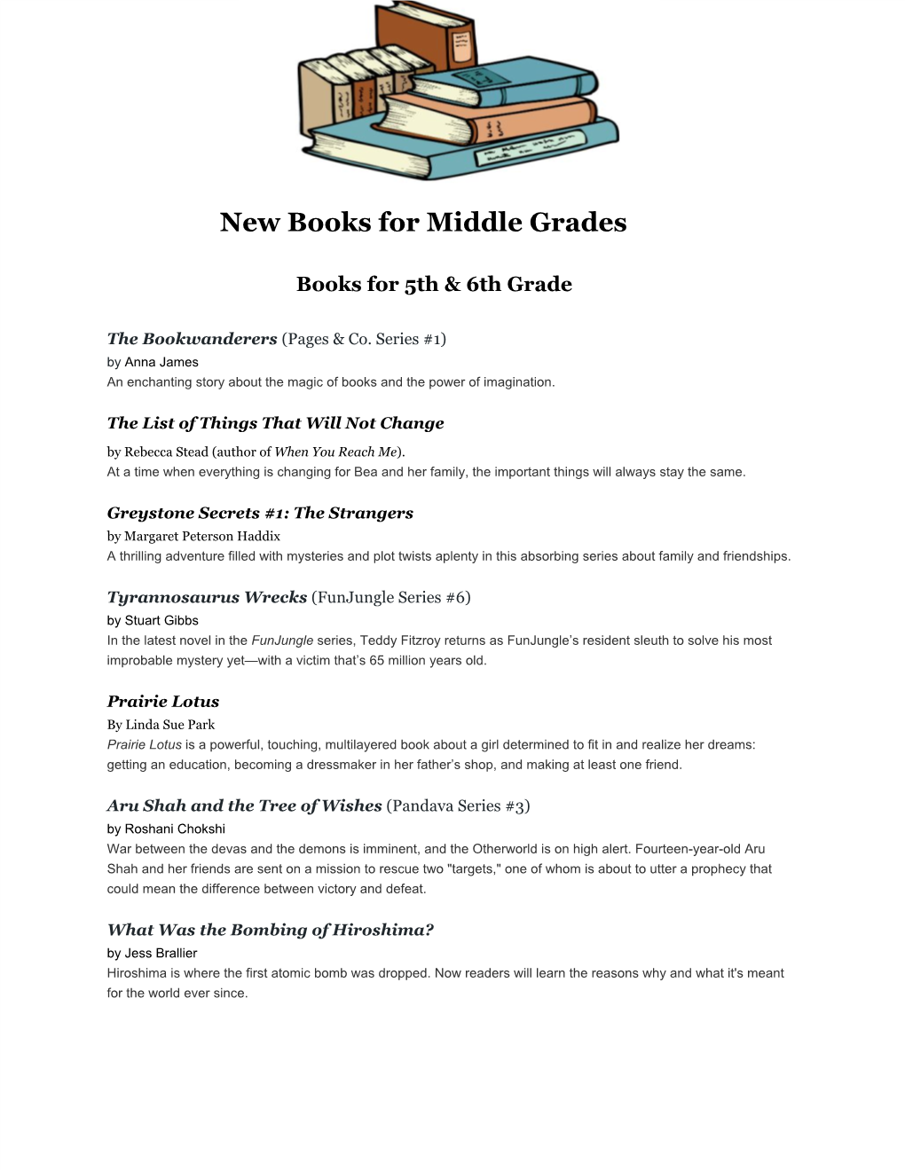 ​New Books for Middle Grades