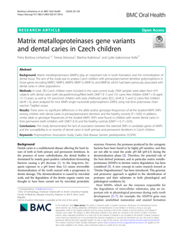 Matrix Metalloproteinases Gene Variants and Dental Caries in Czech