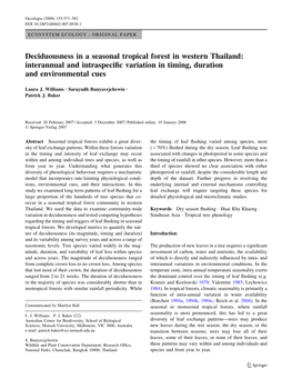 Deciduousness in a Seasonal Tropical Forest in Western Thailand: Interannual and Intraspeciﬁc Variation in Timing, Duration and Environmental Cues