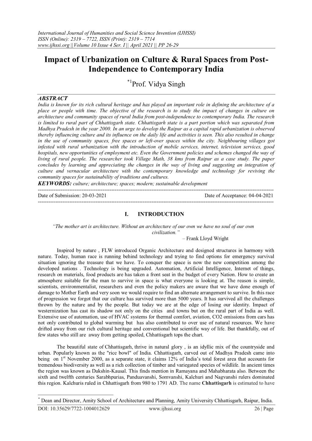 Impact of Urbanization on Culture & Rural Spaces from Post