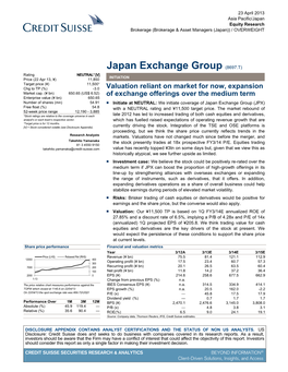 Japan Exchange Group (8697.T) Rating NEUTRAL* [V] INITIATION