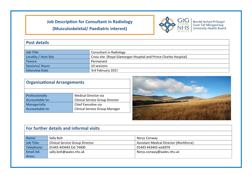 Job Description for Consultant in Radiology (Musculoskeletal/ Paediatric Interest)