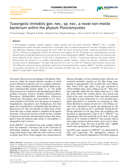 Tuwongella Immobilis Gen. Nov., Sp. Nov., a Novel Non-Motile Bacterium Within the Phylum Planctomycetes