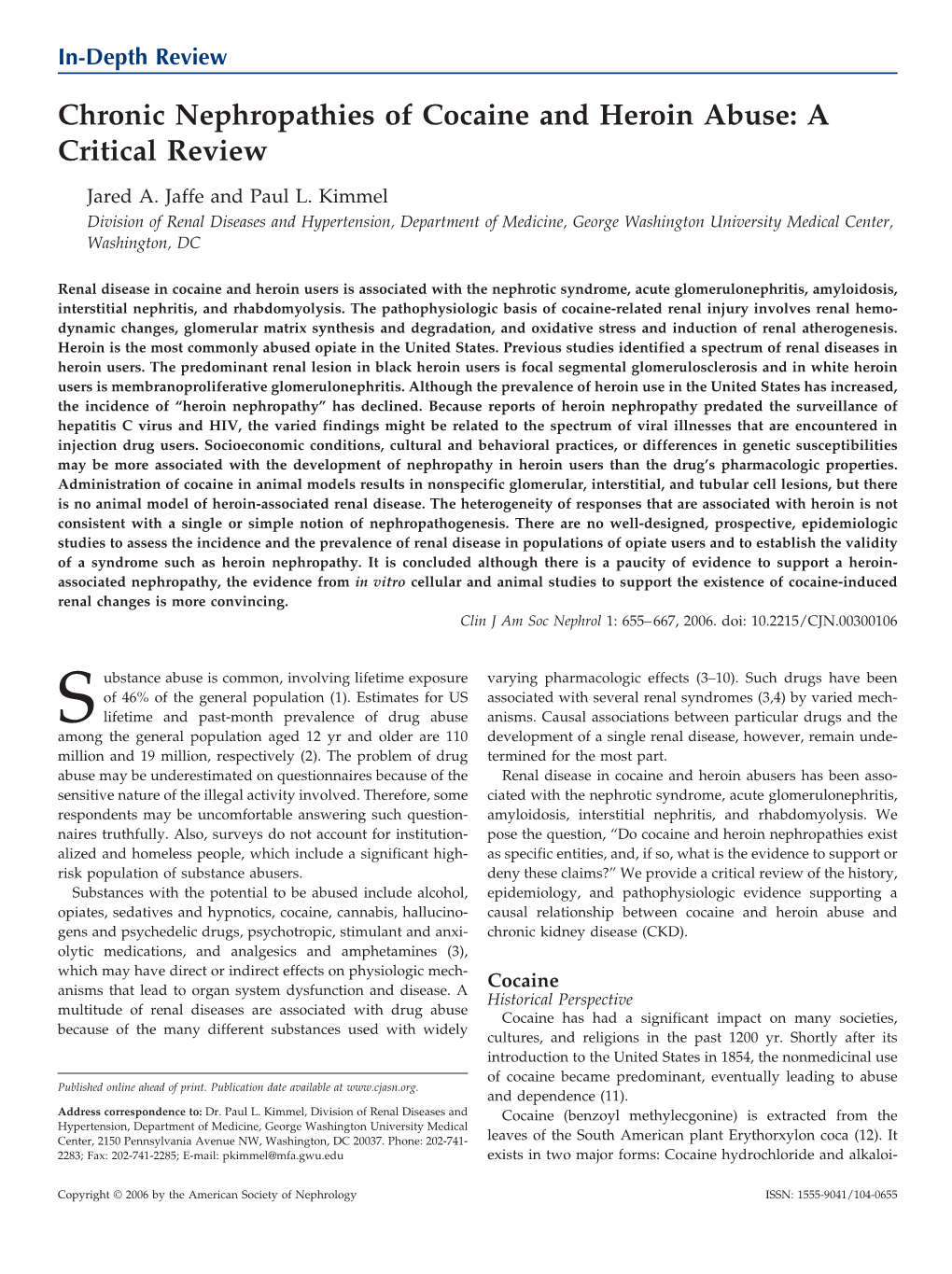 Chronic Nephropathies of Cocaine and Heroin Abuse: a Critical Review