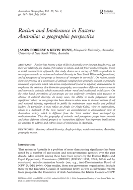 Racism and Intolerance in Eastern Australia: a Geographic Perspective