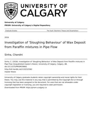 'Sloughing Behaviour' of Wax Deposit from Paraffin Mixtures in Pipe Flow