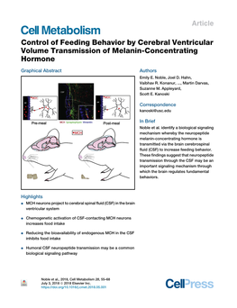 Control of Feeding Behavior by Cerebral Ventricular Volume Transmission of Melanin-Concentrating Hormone
