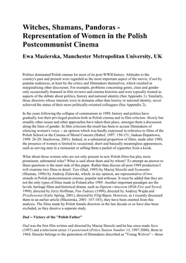 Representation of Women in the Polish Postcommunist Cinema Ewa Mazierska, Manchester Metropolitan University, UK