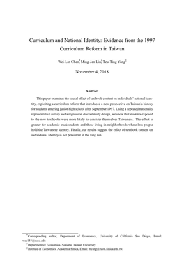 Curriculum and National Identity: Evidence from the 1997 Curriculum Reform in Taiwan