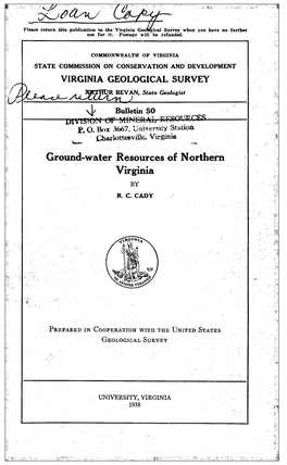 VIRGINIA GEOLOGICAL SURVEY ARTHUR BEVAN, State Geologist