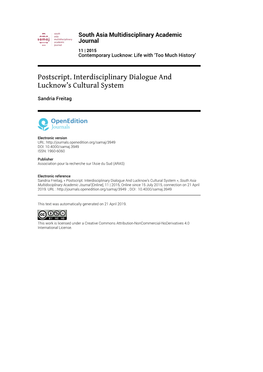 South Asia Multidisciplinary Academic Journal, 11 | 2015 Postscript